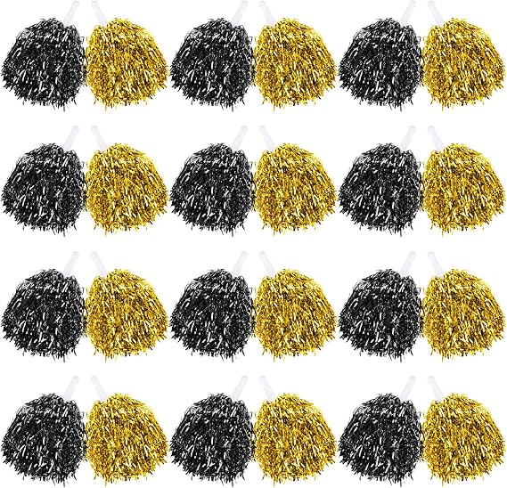 60 Pcs Cheerleading Pom Poms Bulk Cheer Pom Poms Sets Metallic Foil Fun Spirited Cheer Pom Poms with Plastic Handles, Cheerleader Pompoms for Kids Adults Sports Match Cheering Squad