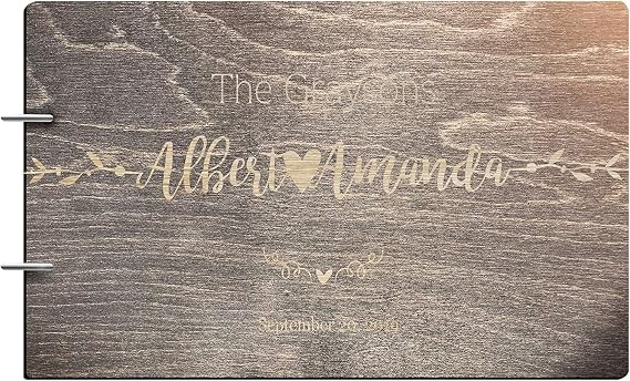 Personalized Handmade Mr Mrs Wedding Guest Book for Bride and Groom Wood Alternative Custom Engraved Newlywed Marriage Album