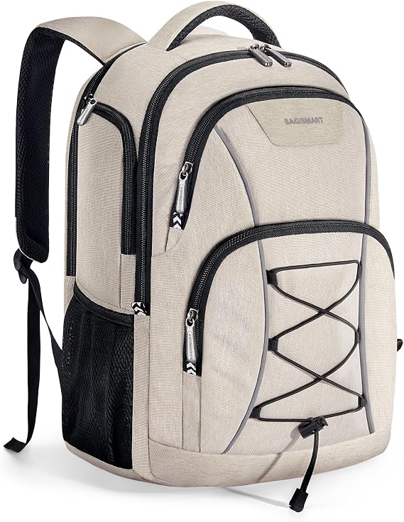BAGSMART Unisex Laptop Backpack, 15.6-inch Anti-Theft, Water Resistant, with USB Charger Hole, Beige