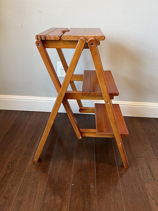 Step Stool, 4-Step or 3-Step Folding, Portable, Made of The Solid Wood, Three Color Available (3-Step Amber)
