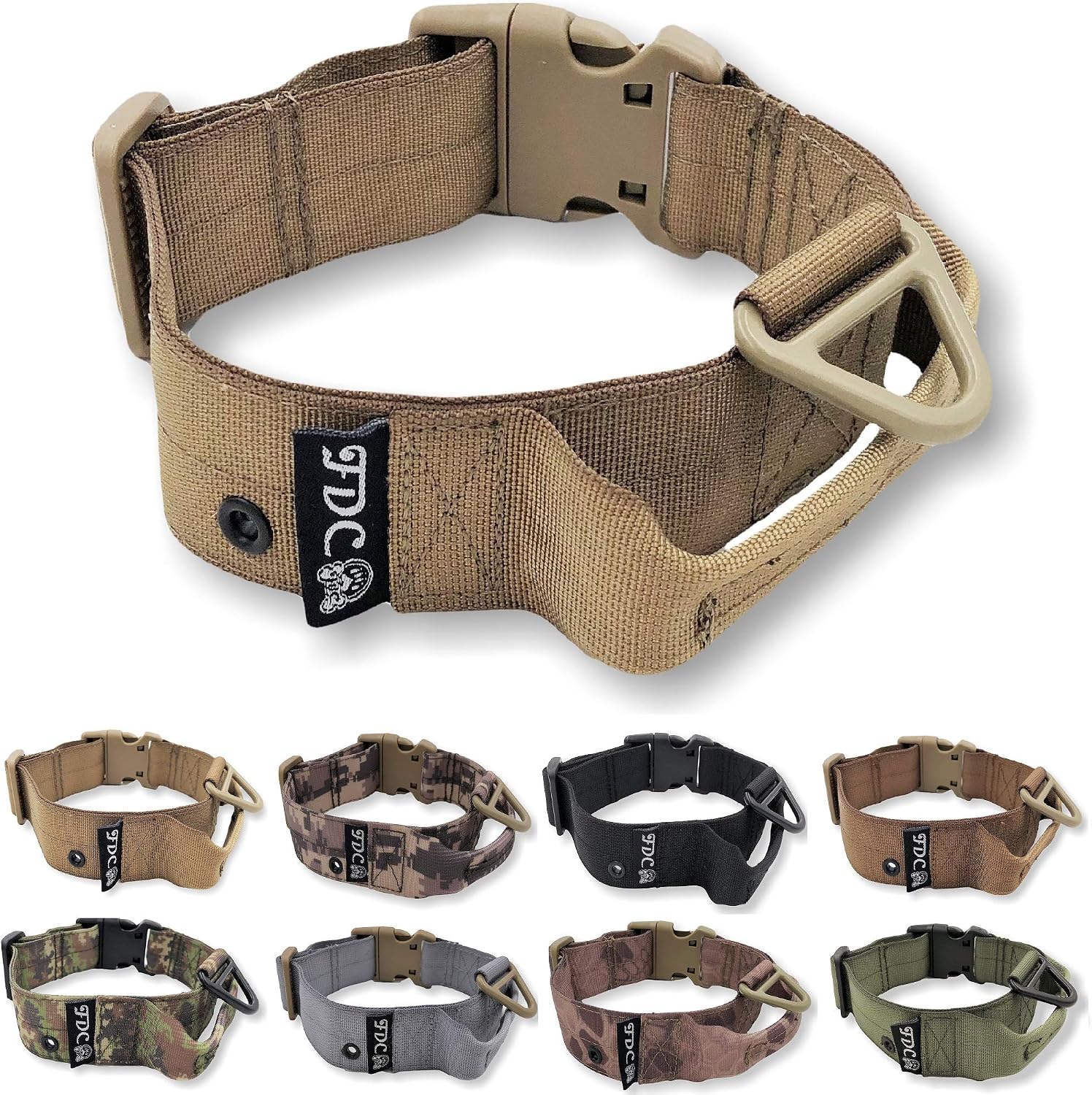 Heavy Duty Dog Tactical Collar with Handle 1.5in Width Training Military Army TAG Hole Medium Large M, L, XL, XXL XXL: Neck 20 - 24, Coyote Desert Tan