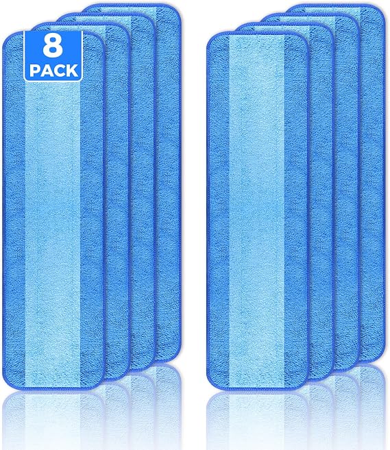 8-Pack 18 Inch Microfiber Mop Pads Compatible with Bona, Washable Reusable | Double-Sided Microfiber, Fits Bona And Similar 18 Inch Mops, For Hardwood, Tile, Laminate, Stone, Vinyl Floors