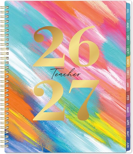 Teacher Planner 2026-2027 - 2026-2027 Weekly & Monthly Lesson Plan Book with Colorful Tabs, July 2026 - June 2027, 9" x 11", Academic Planner 2026-2027 with Twin-Wire Binding for Teachers - Watercolor