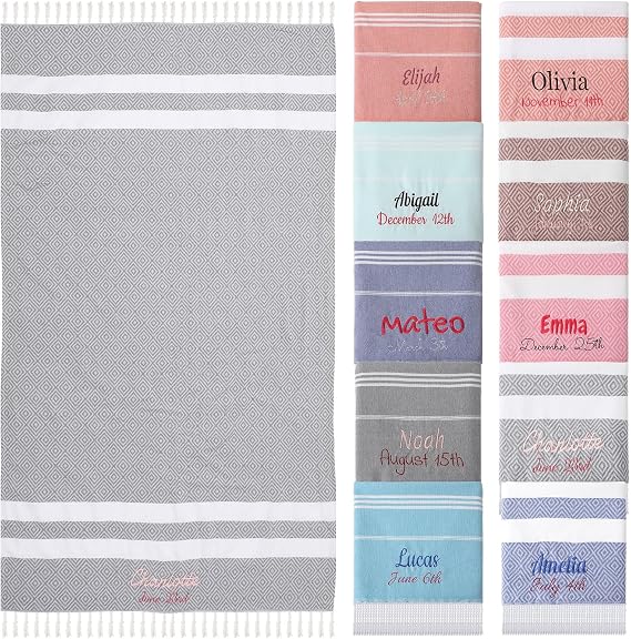Personalized Turkish Beach Towel, Custom Beach Towel with Embroidered Name & Monogrammed, Cotton Oversized 70"x35" Bachelorette Party Towels, Bridesmaids Gift, Wedding Gifts, Bridal Shower Gift