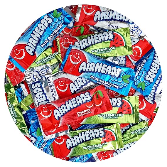Airheads Candy Mini Bars, Assorted Flavors, 2 Pounds, Approx. 70 Pieces | Bulk Bag, Individually Wrapped