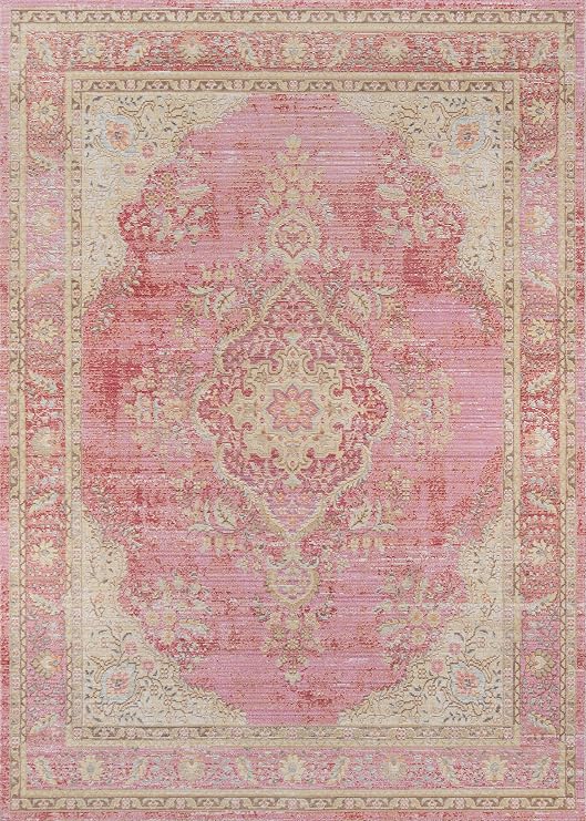 Momeni Rugs Isabella Traditional Medallion Flat Weave Area Rug, 4' X 6', Pink