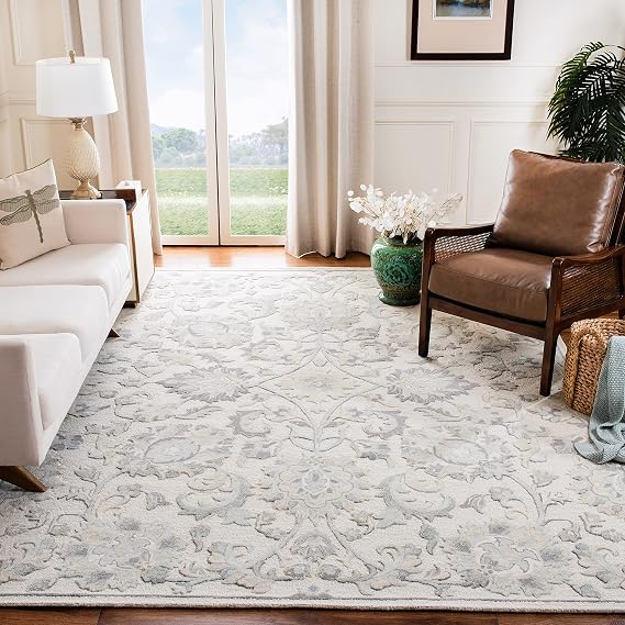 SAFAVIEH Area Rug 8x10 - Glamour Collection - Large - Ivory & Grey, Handmade Wool, Ideal for Living Room, Bedroom, Office, Dining Space (GLM624A)